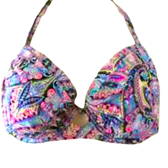 VICTORIAS SECRET VS Paisley Ruched Hot Pink and Blue Bikini Top Womens 32B - Picture 6 of 13
